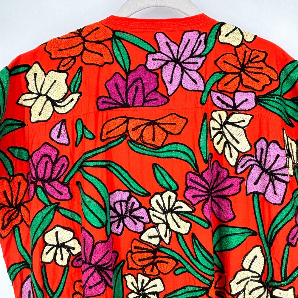 Roller Rabbit Orange Floral Embroidered Tassel Tunic Dress Pockets Cotton Size M - Picture 11 of 15